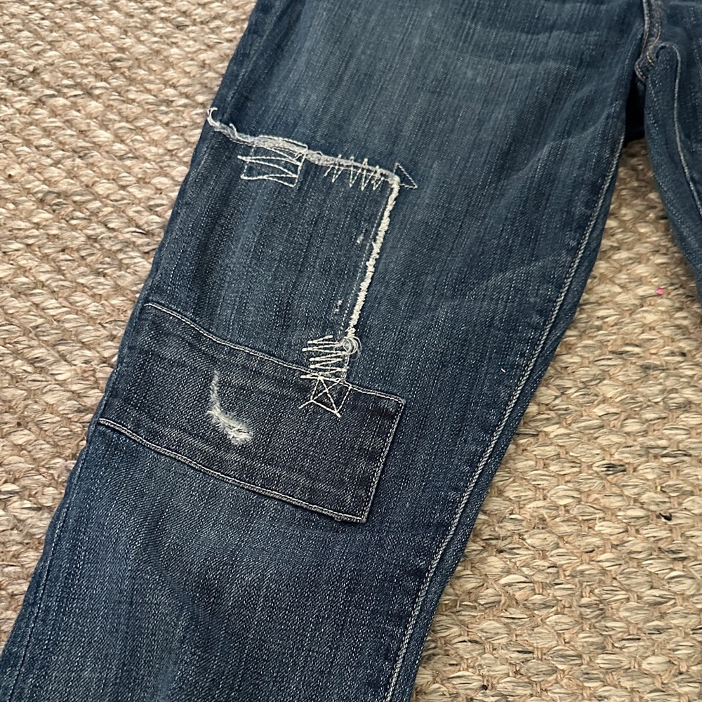 Current/Elliott Dark Blue Patchwork Cropped Jeans - image 4